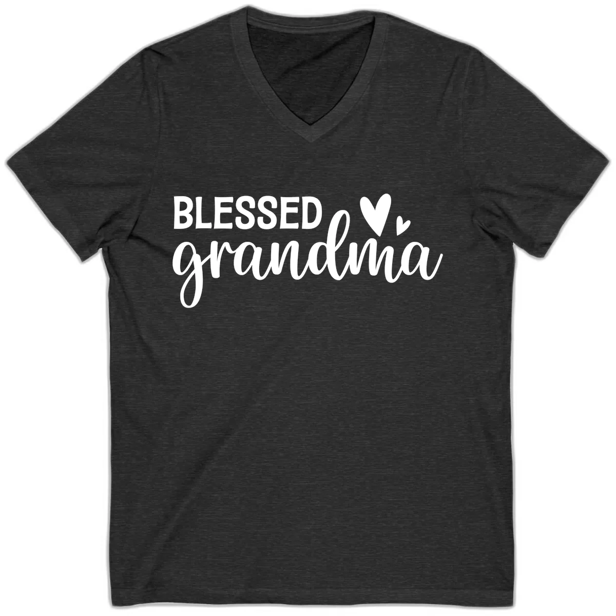 Blessed Grandma Script Typography V-Neck in Dark Grey Heather