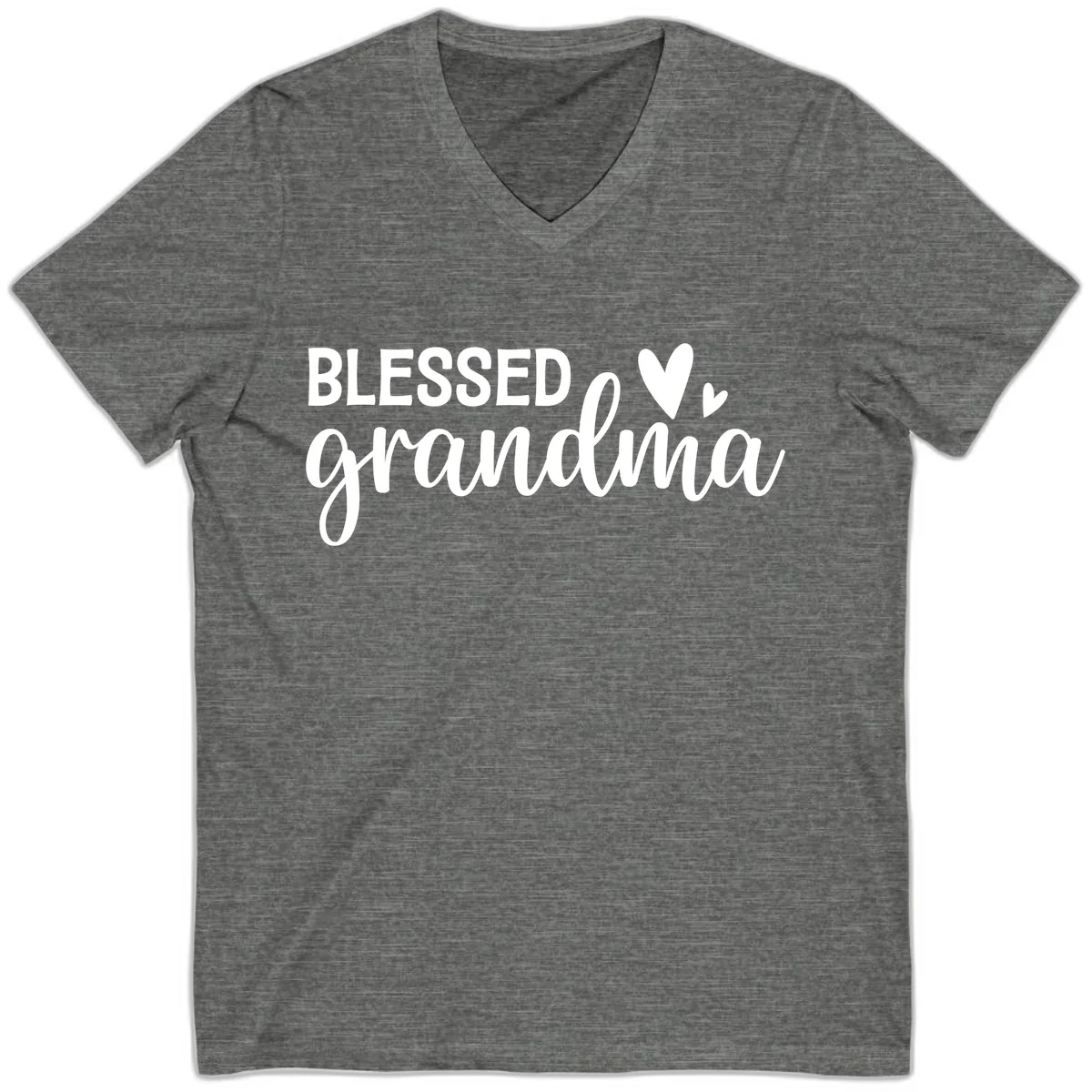 Blessed Grandma Script Typography V-Neck in Deep Heather