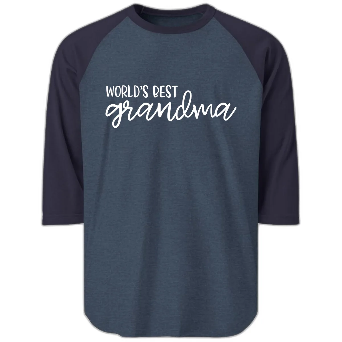 World's Best Grandma Typography Design Raglan 3/4 in Heather Denim Navy
