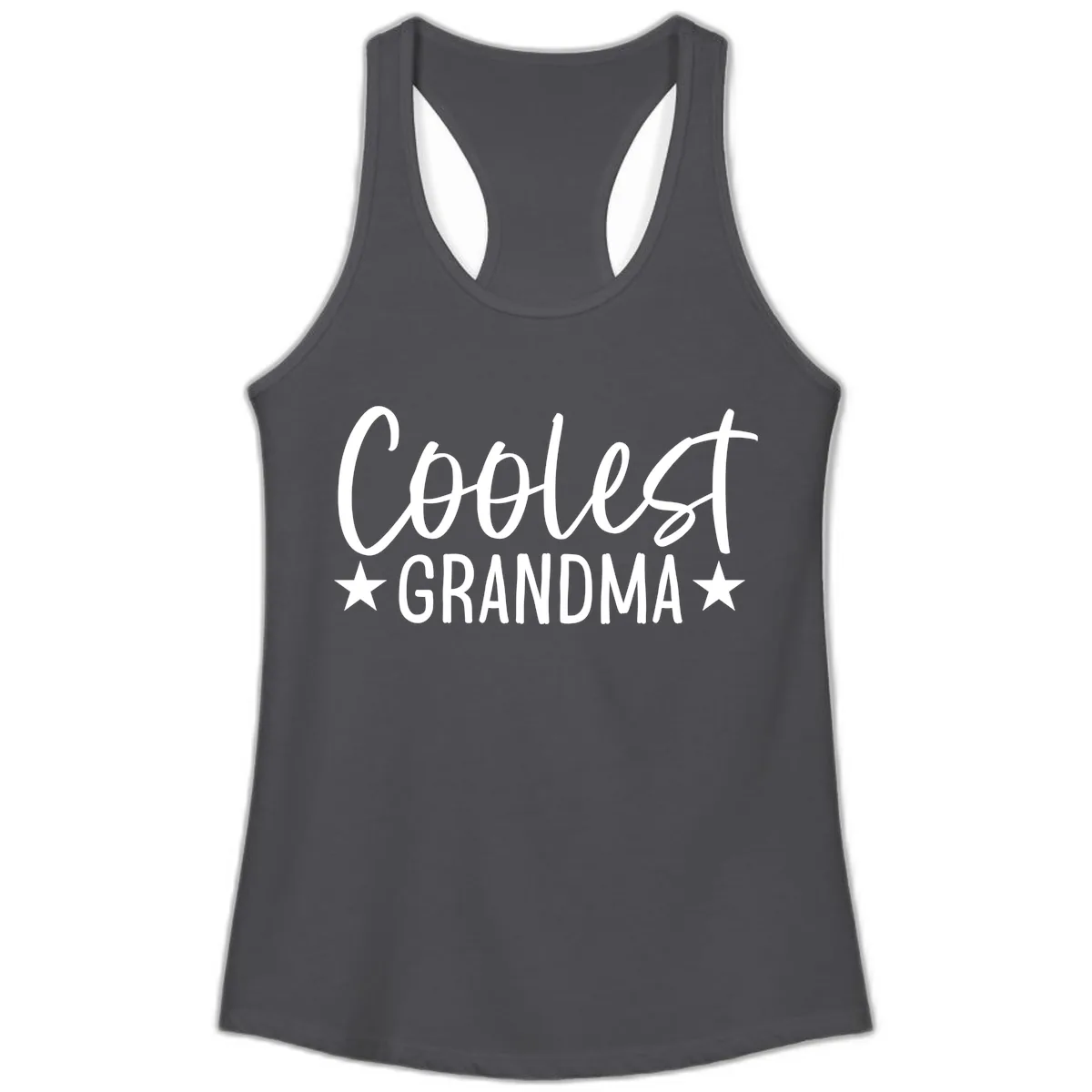 Coolest Grandma Typography Design Ladies Tank in Solid Dark Gray