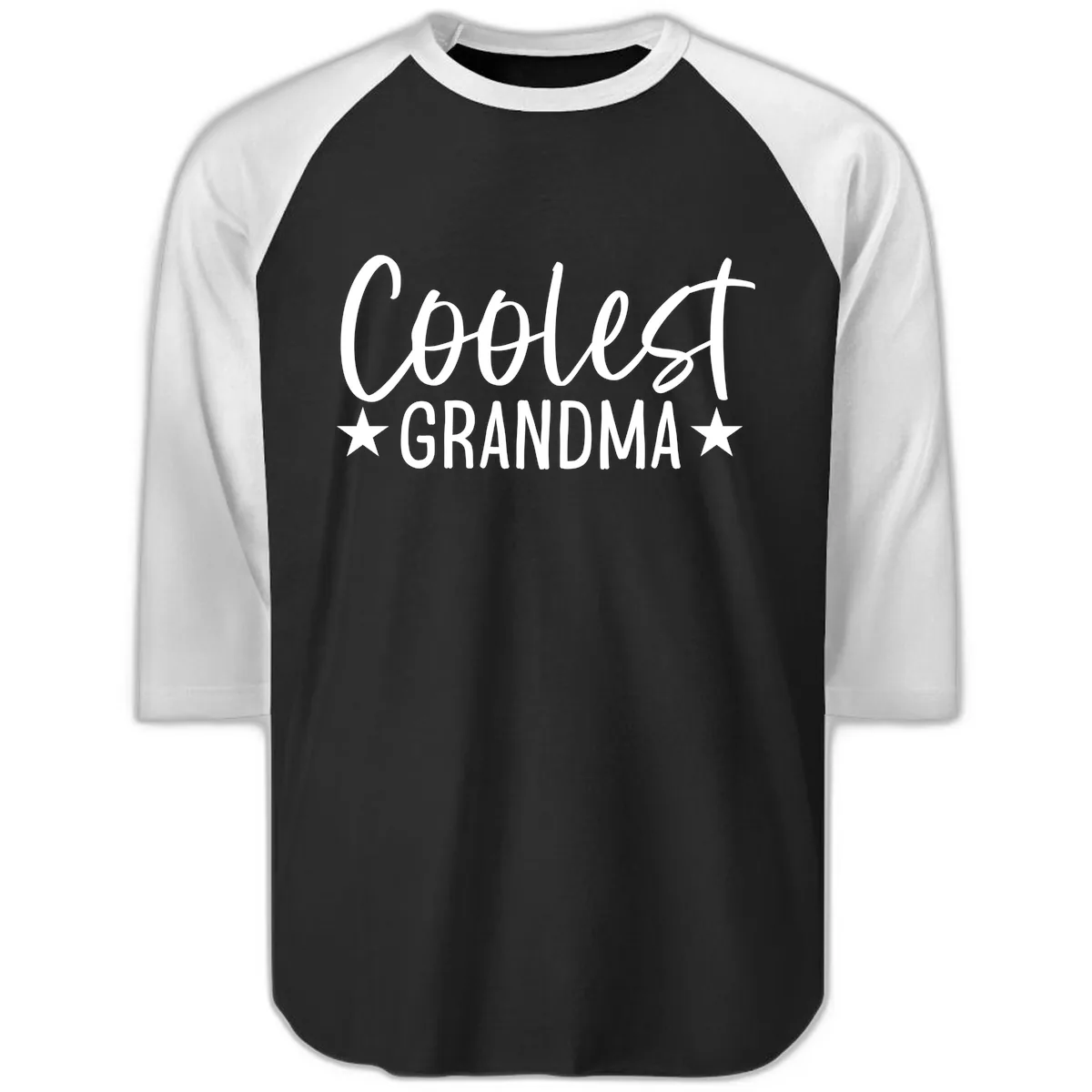 Coolest Grandma Typography Design Raglan 3/4 in Black White