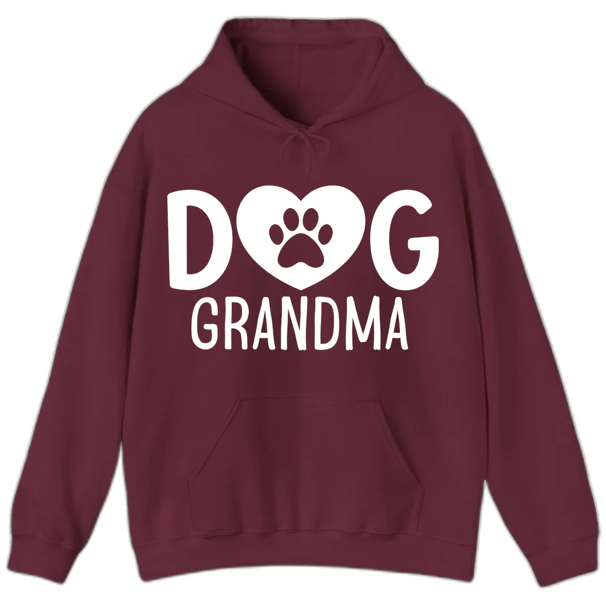Dog Grandma Heart Paw Print Hoodie in Maroon