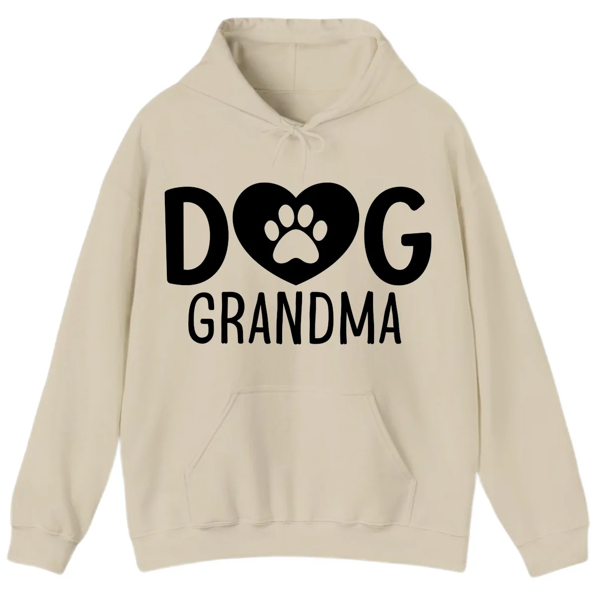Dog Grandma Heart Paw Print Hoodie in Sand