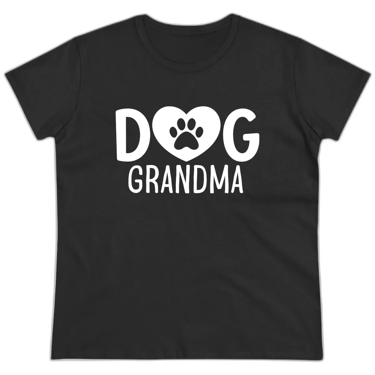 Dog Grandma Heart Paw Print Ladies Tee in Black
