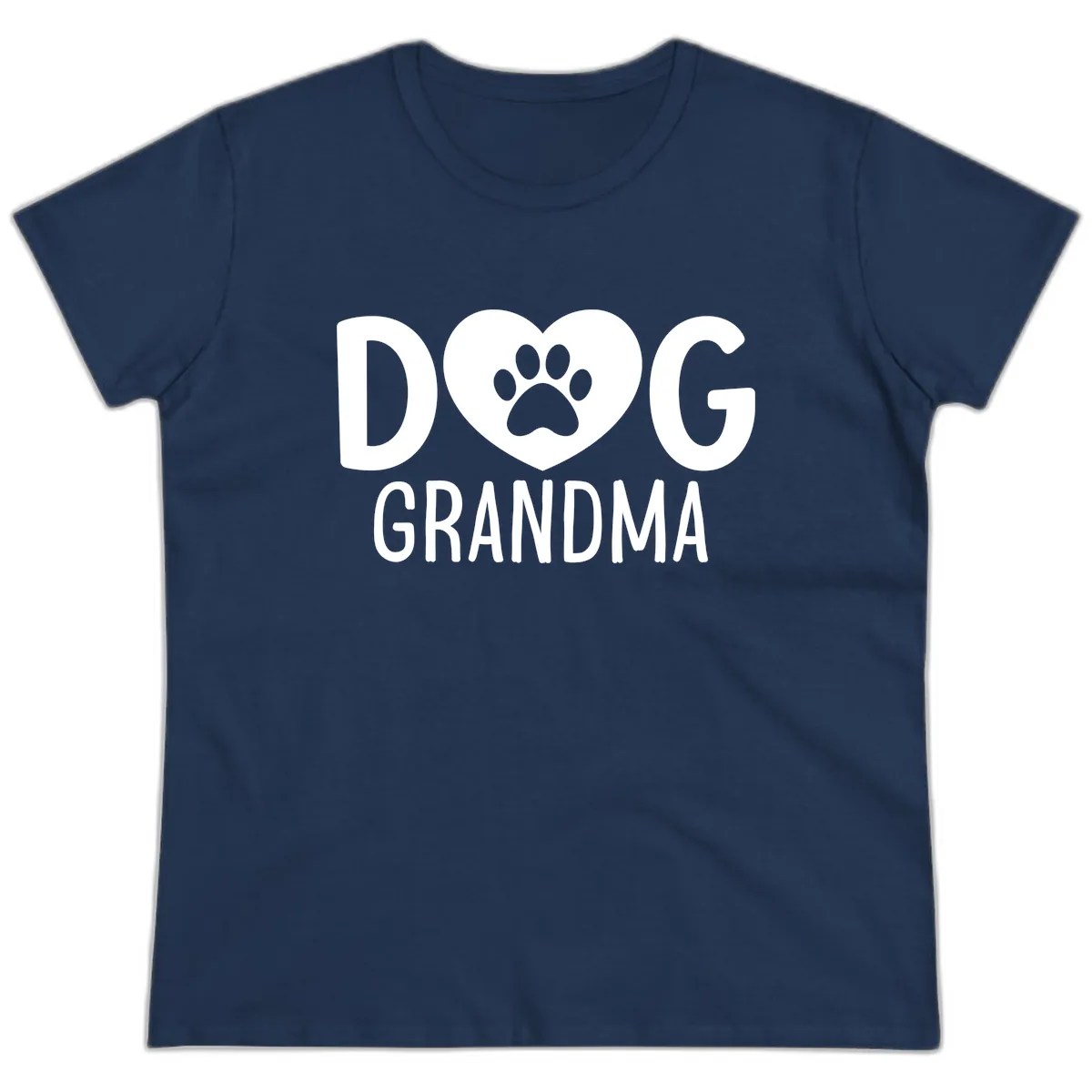 Dog Grandma Heart Paw Print Ladies Tee in Navy