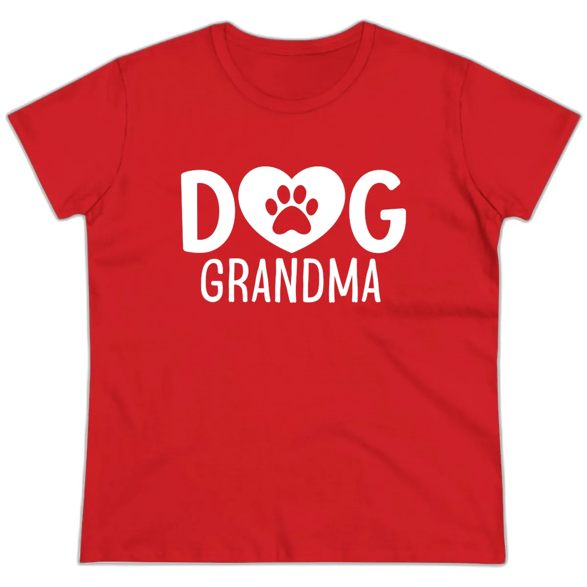 Dog Grandma Heart Paw Print Ladies Tee in Red