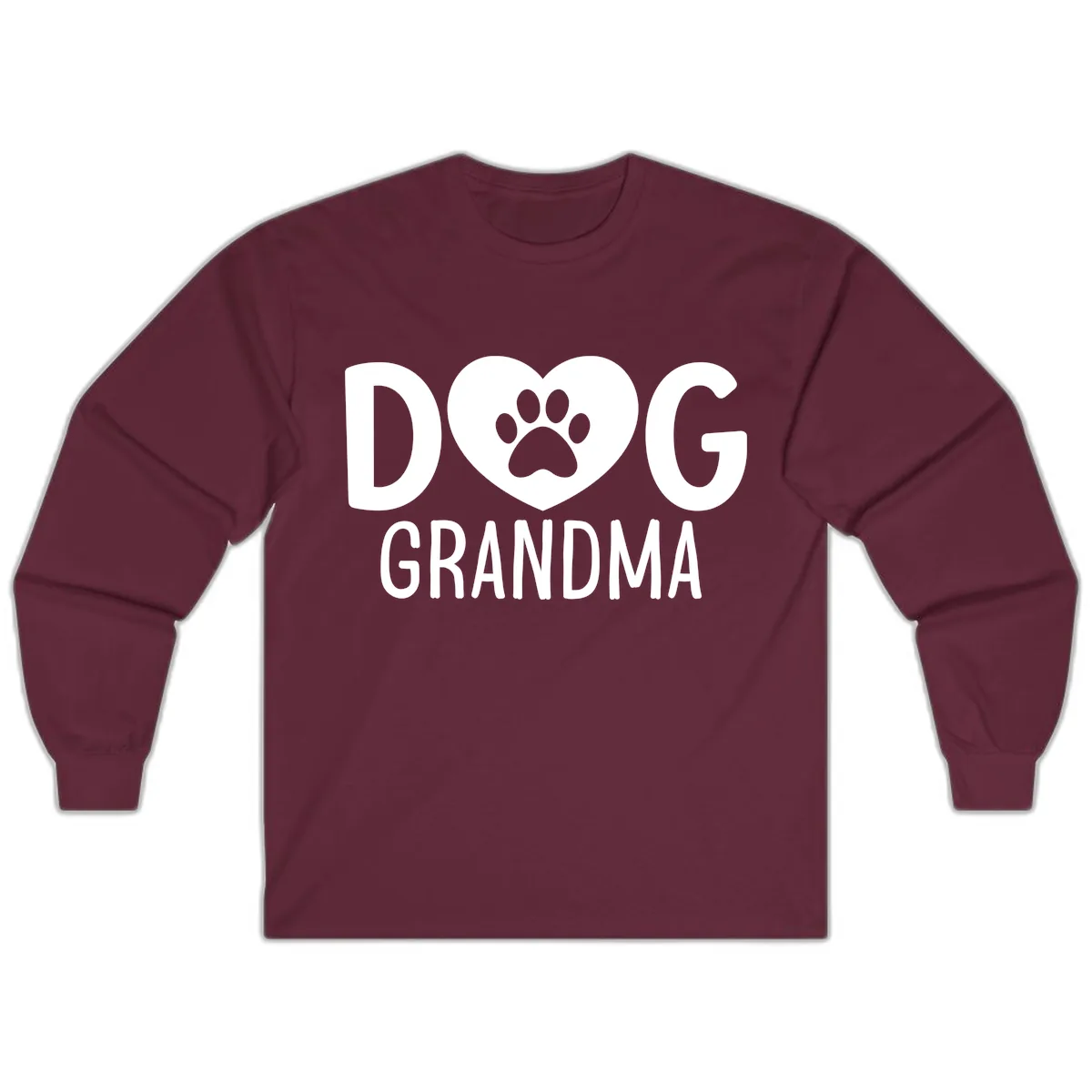 Dog Grandma Heart Paw Print Long Sleeve in Maroon