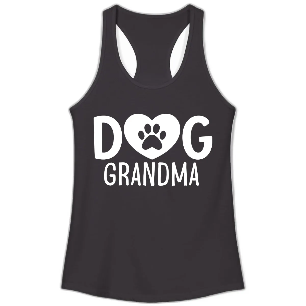 Dog Grandma Heart Paw Print Ladies Tank in Black