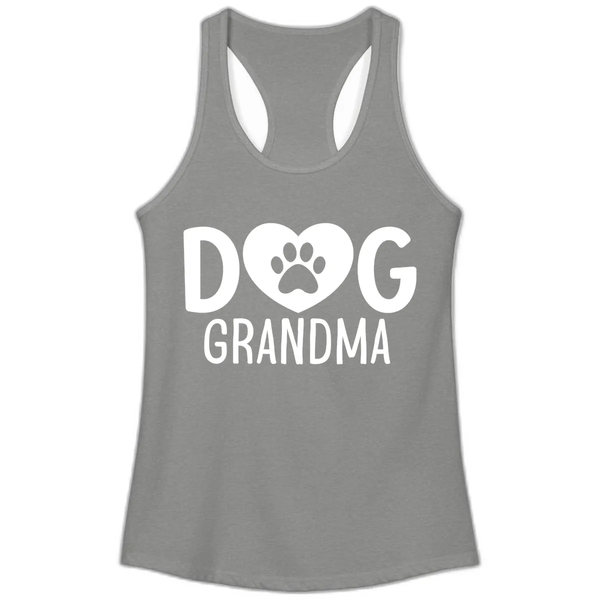 Dog Grandma Heart Paw Print Ladies Tank in Heather Grey