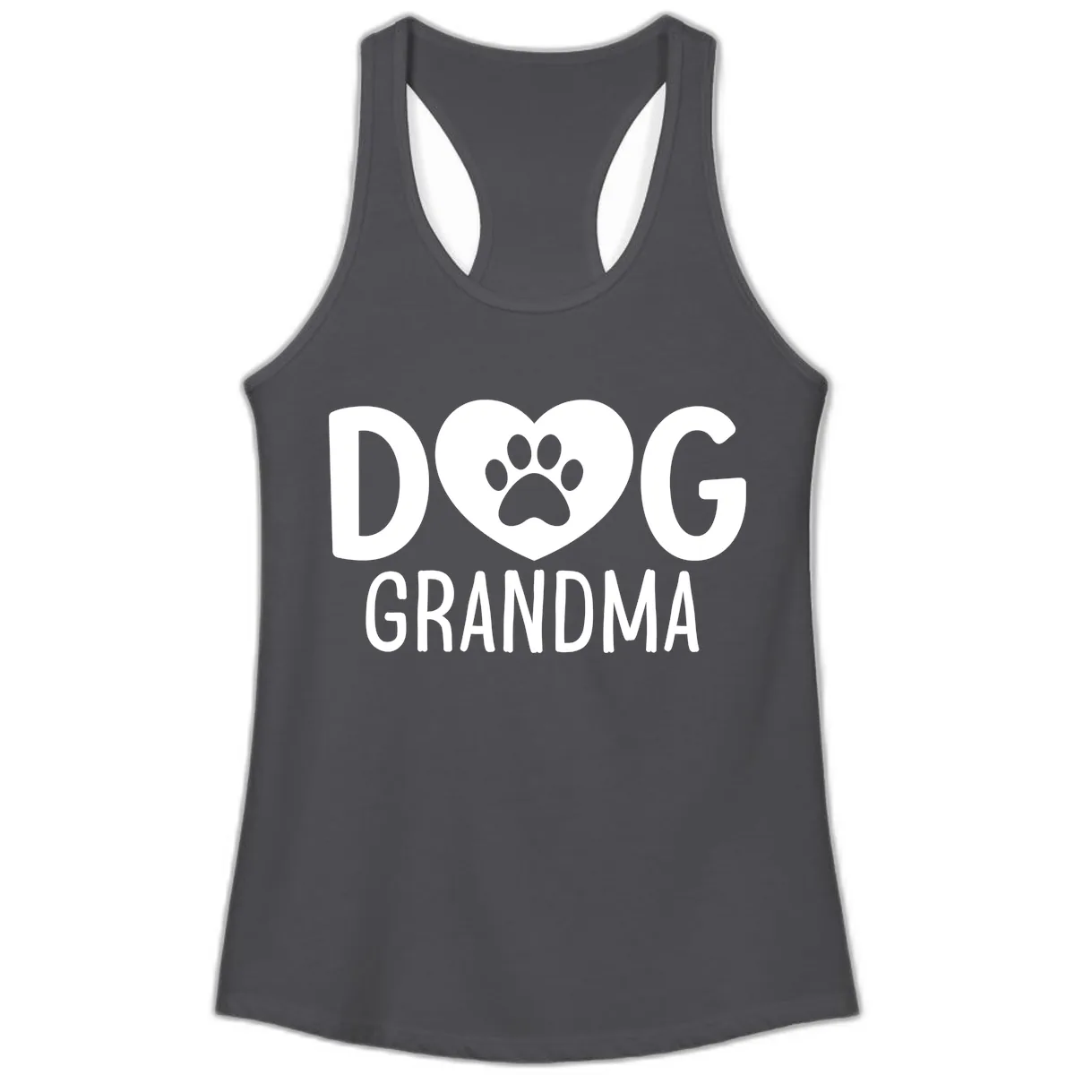 Dog Grandma Heart Paw Print Ladies Tank in Solid Dark Gray