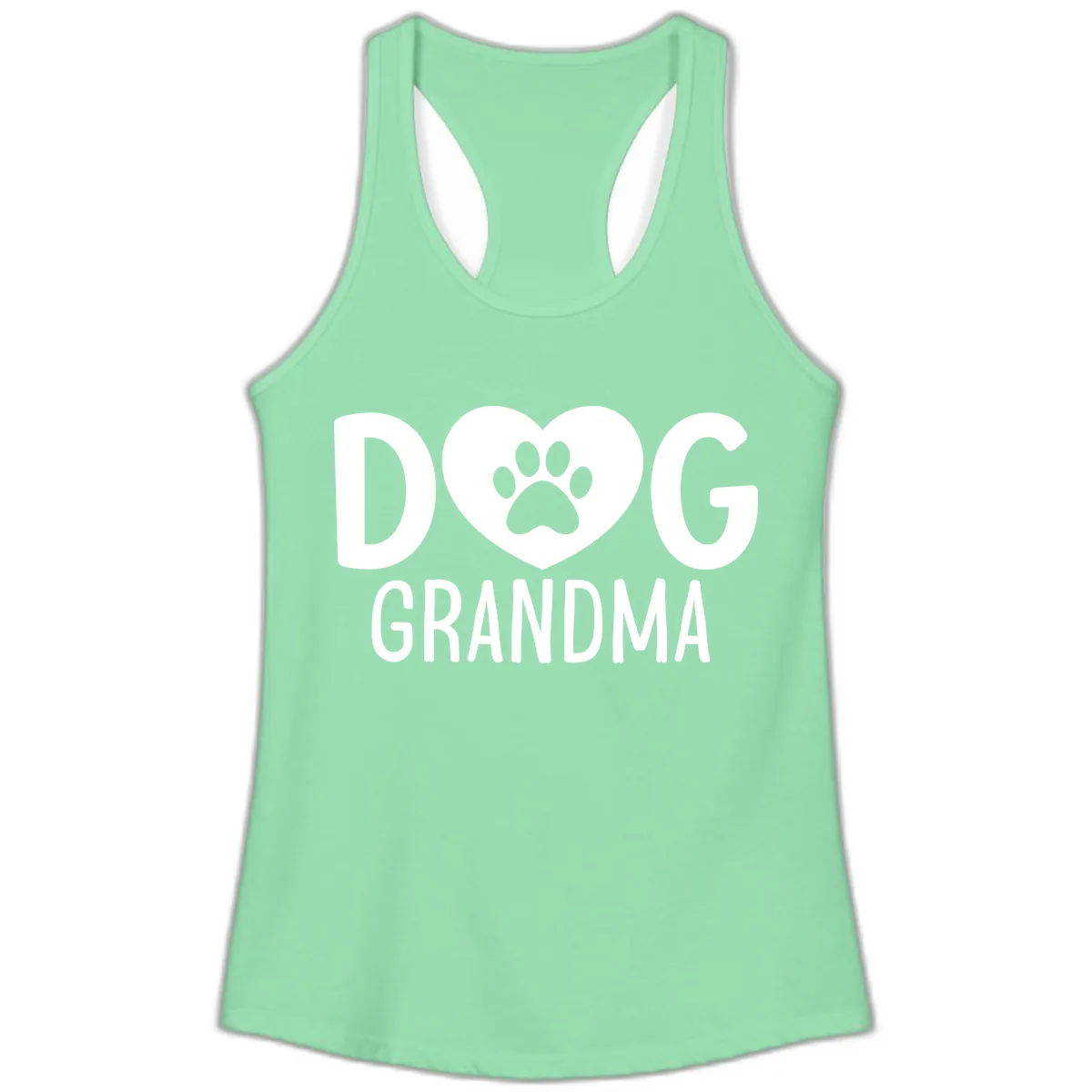 Dog Grandma Heart Paw Print Ladies Tank in Solid Mint