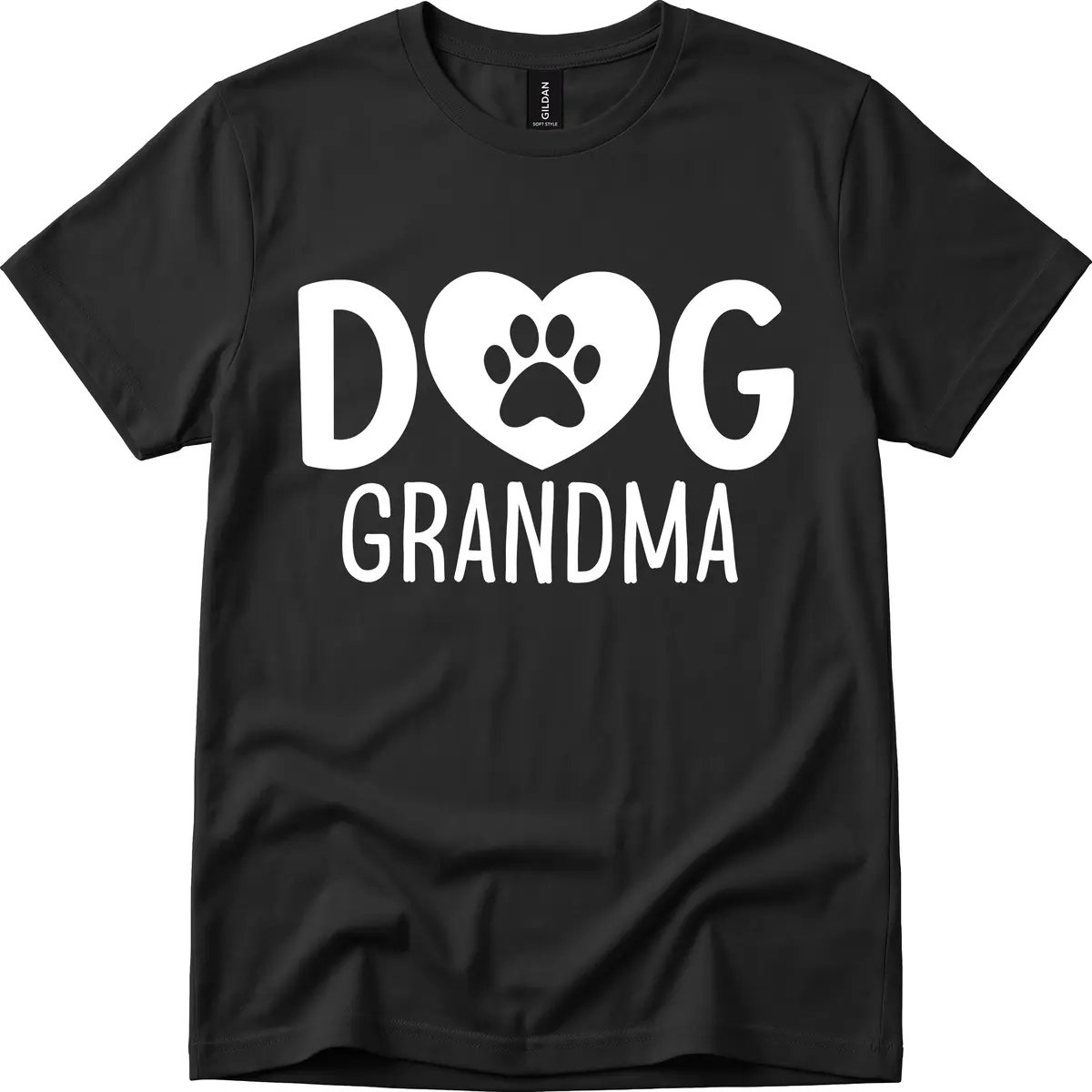 Dog Grandma Heart Paw Print T-Shirt in Black