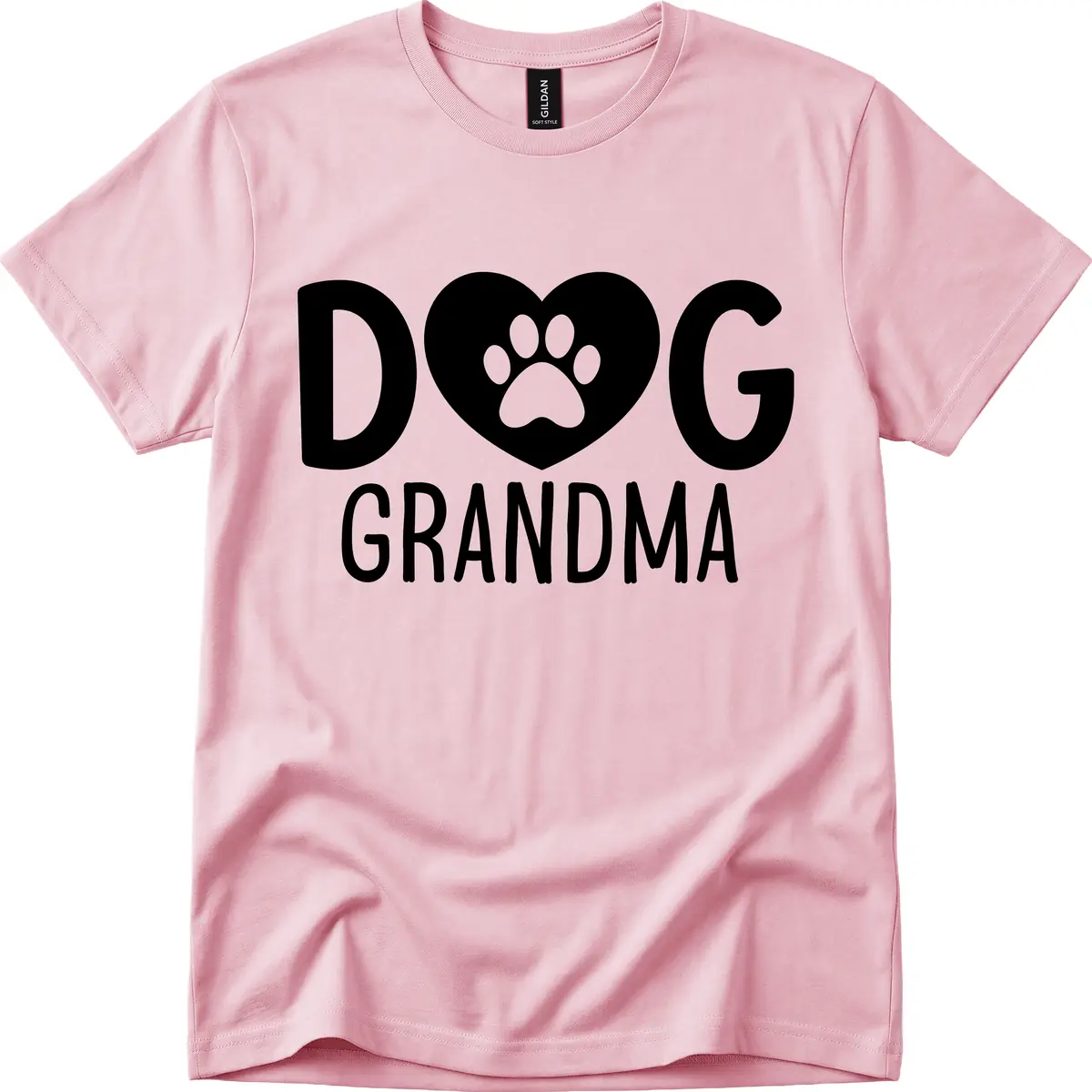 Dog Grandma Heart Paw Print T-Shirt in Light Pink