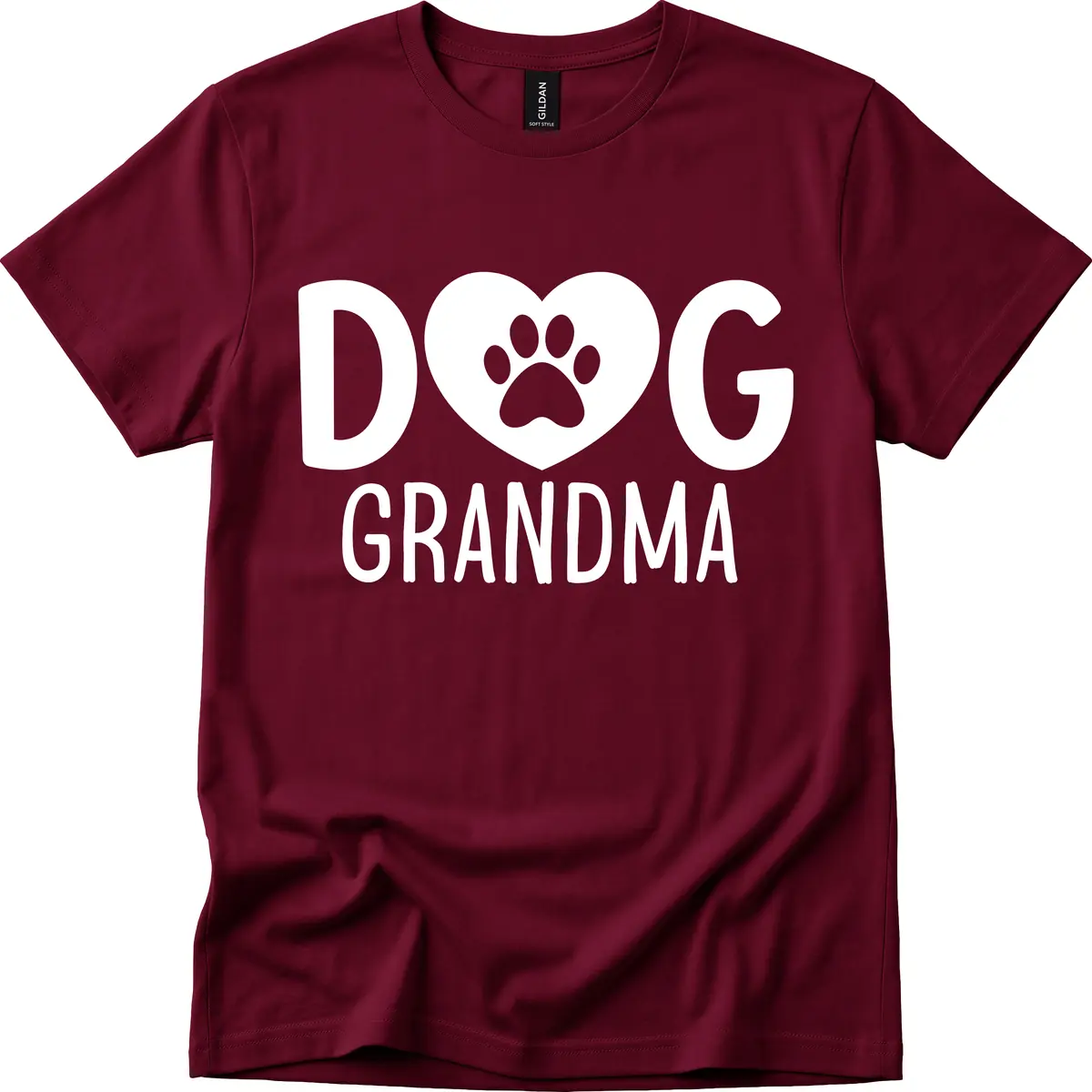 Dog Grandma Heart Paw Print T-Shirt in Maroon