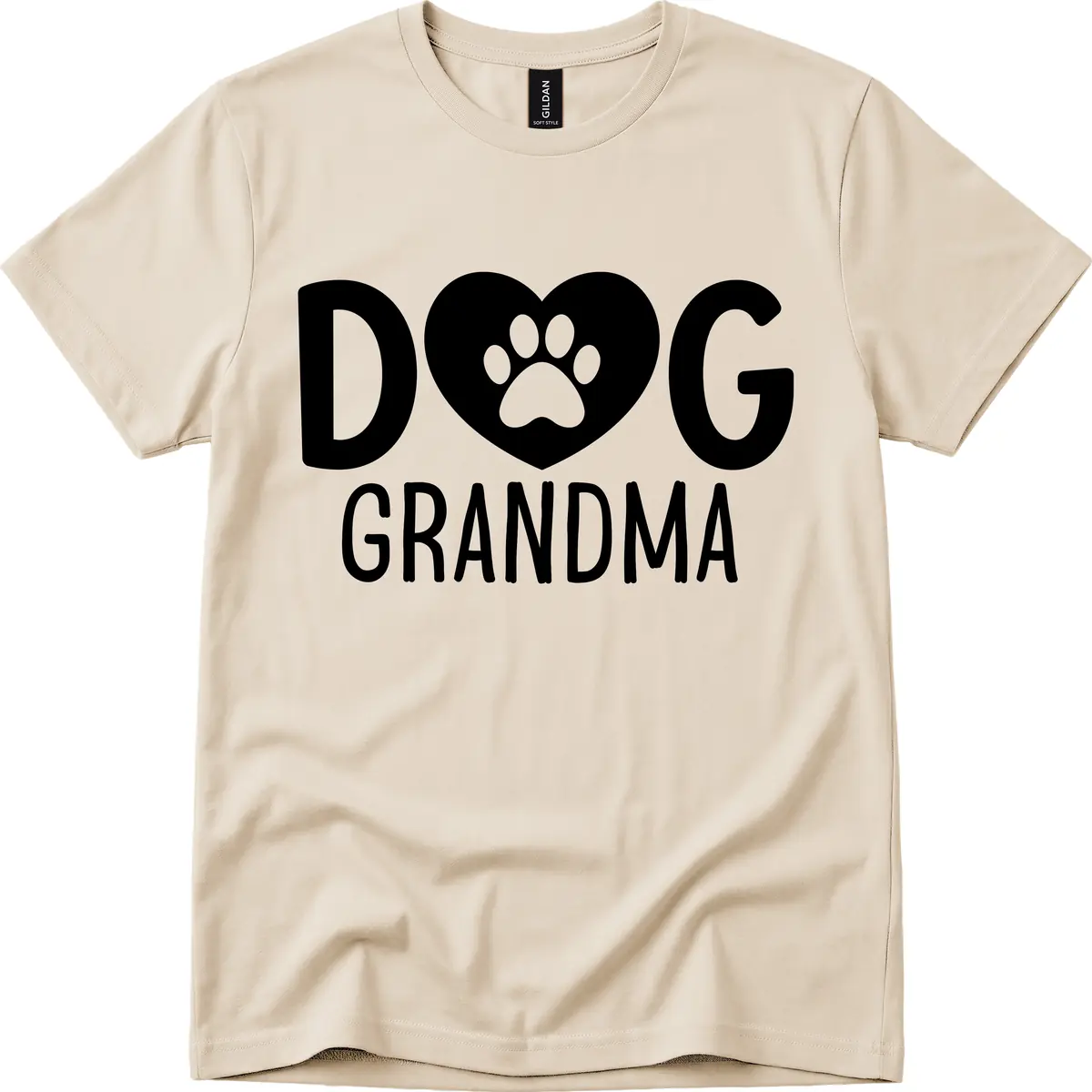 Dog Grandma Heart Paw Print T-Shirt in Sand