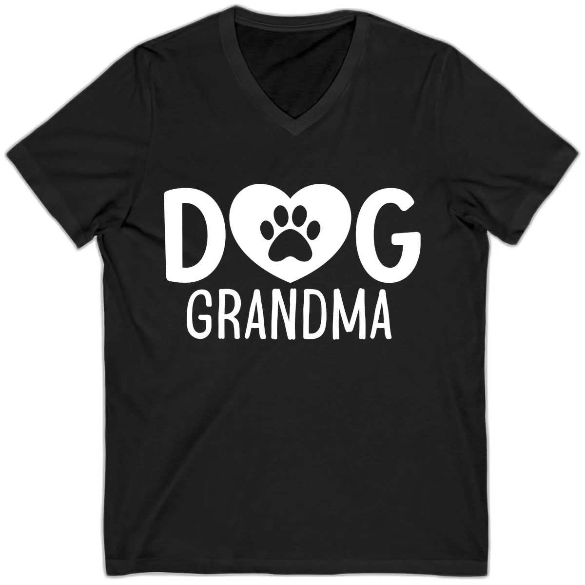 Dog Grandma Heart Paw Print V-Neck in Black