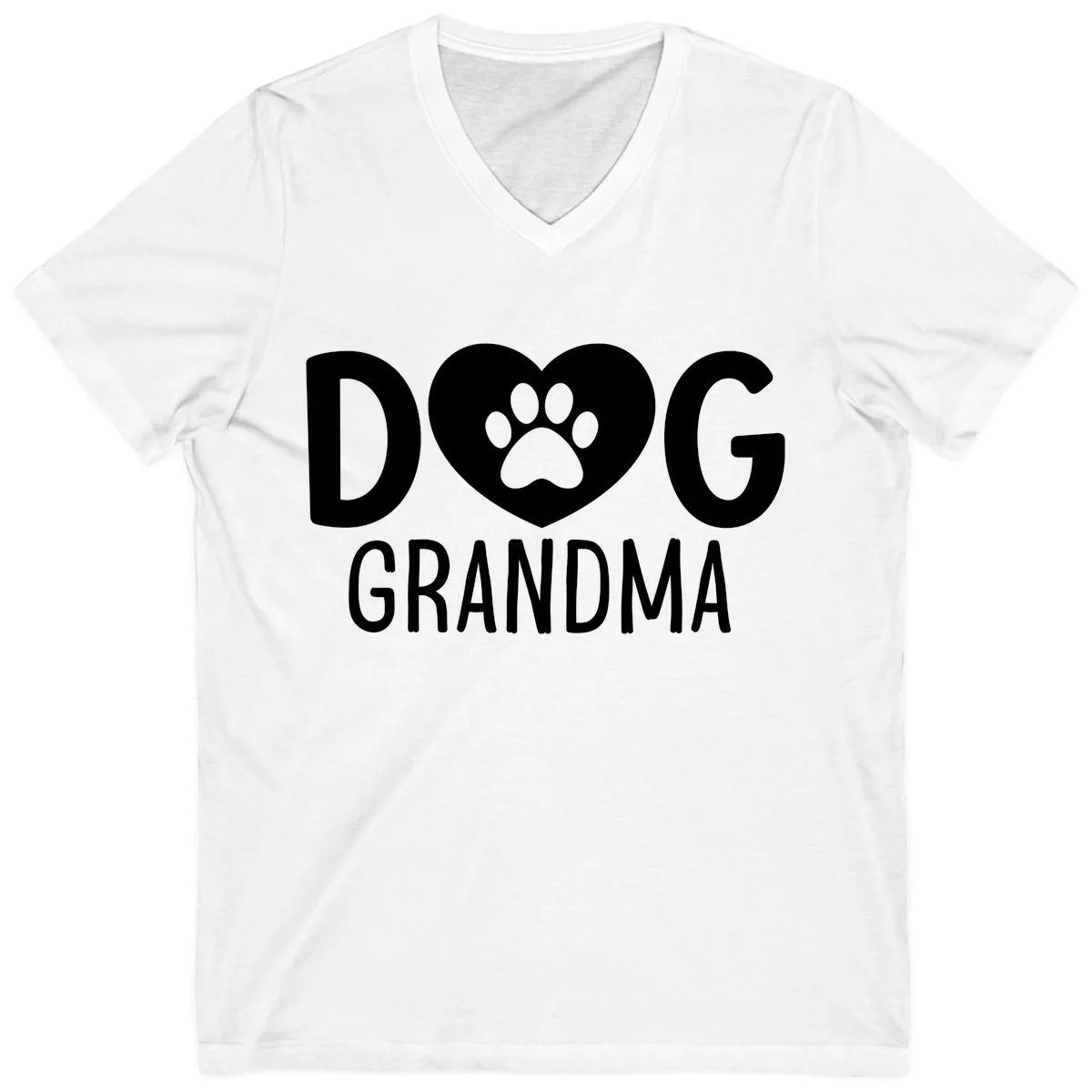 Dog Grandma Heart Paw Print V-Neck in White