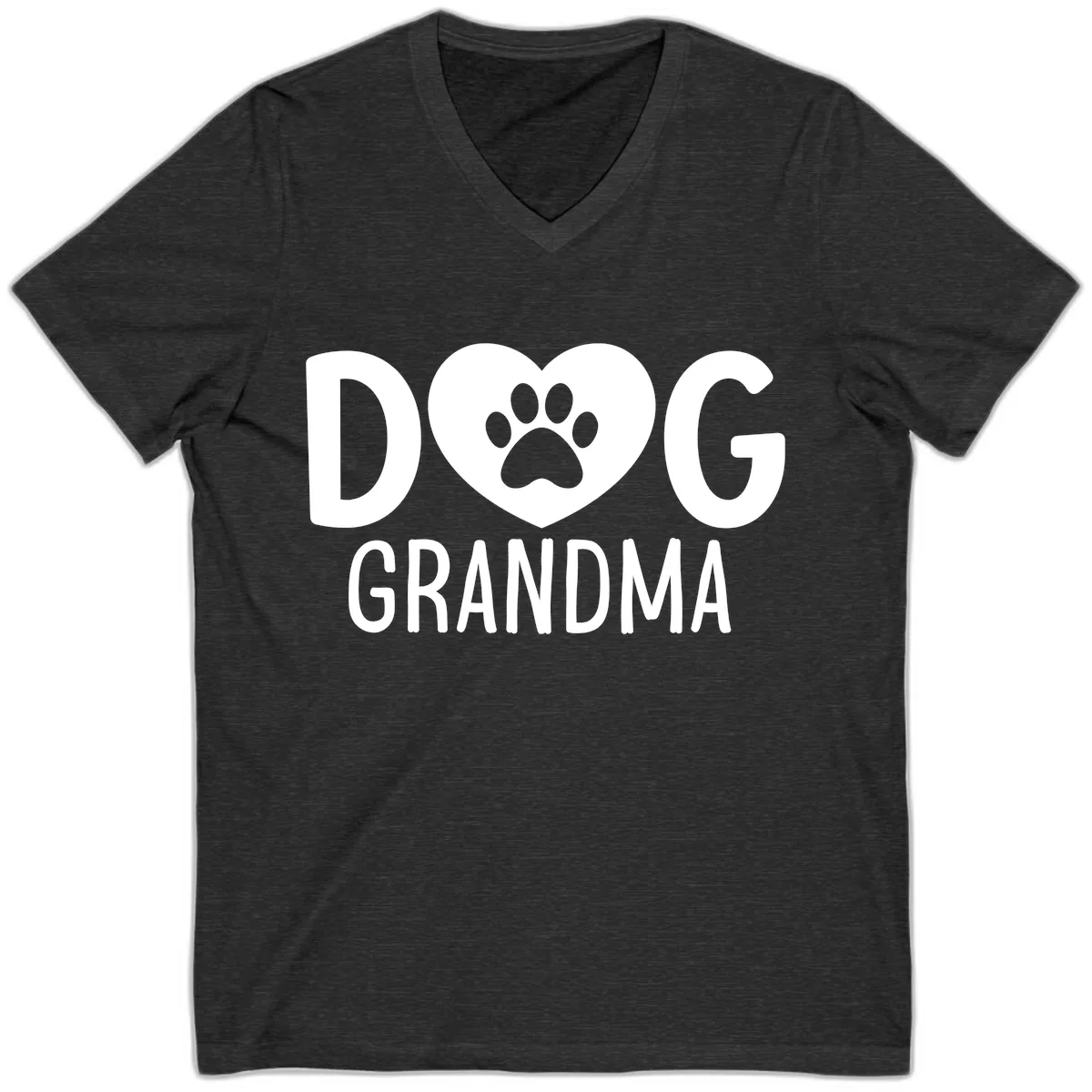Dog Grandma Heart Paw Print V-Neck in Dark Grey Heather