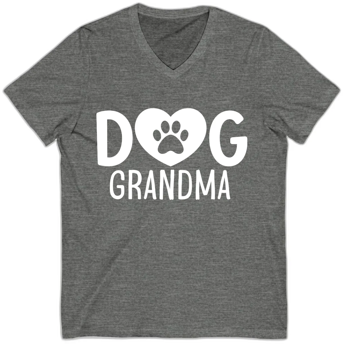 Dog Grandma Heart Paw Print V-Neck in Deep Heather