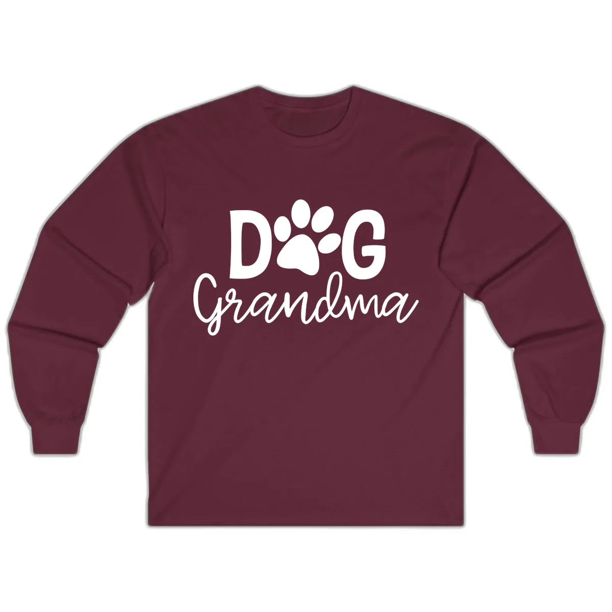 Dog Grandma Paw Print Design Long Sleeve in Maroon