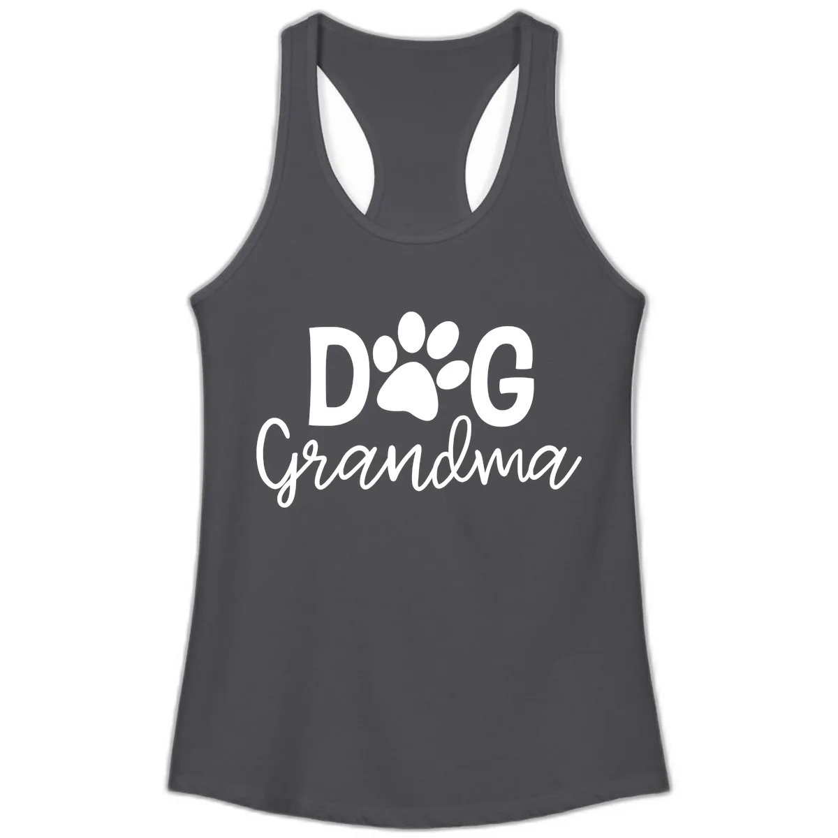 Dog Grandma Paw Print Design Ladies Tank in Solid Dark Gray