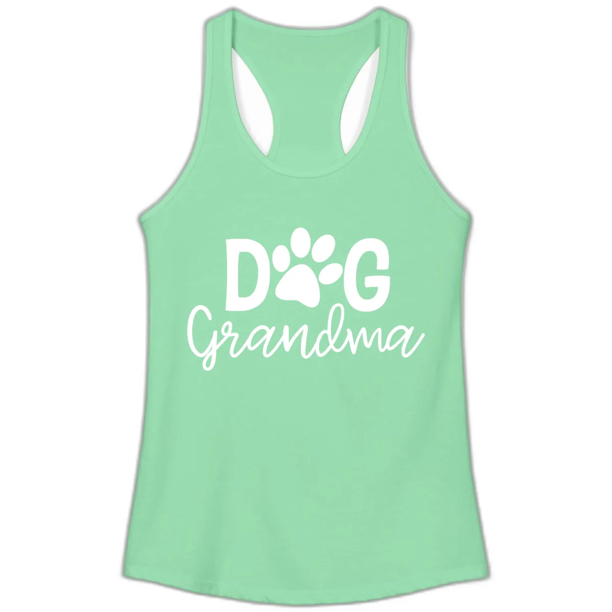 Dog Grandma Paw Print Design Ladies Tank in Solid Mint