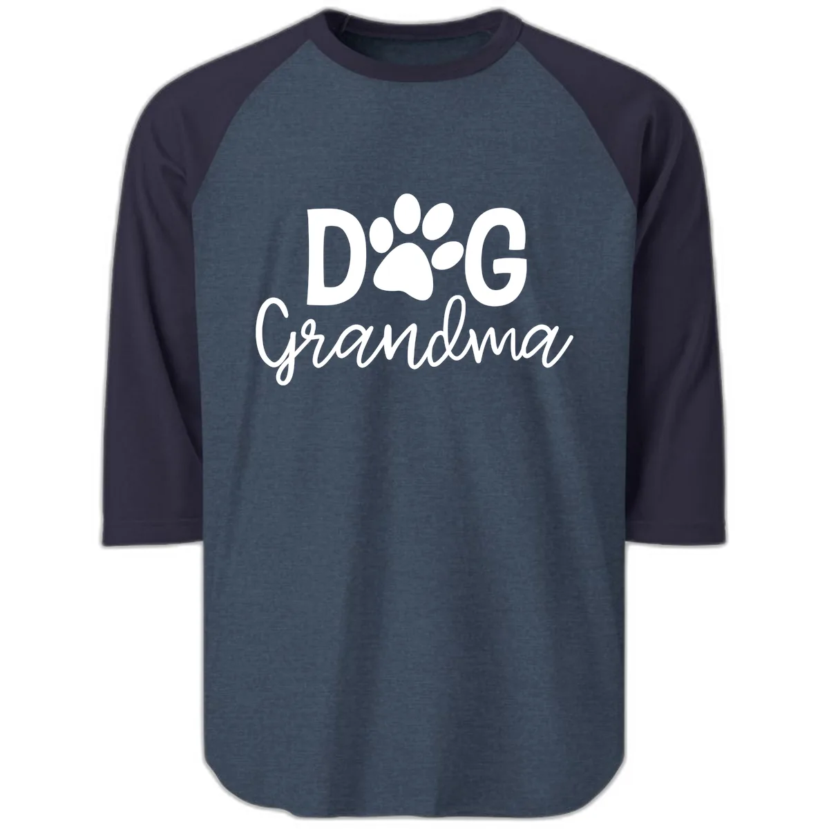 Dog Grandma Paw Print Design Raglan 3/4 in Heather Denim Navy