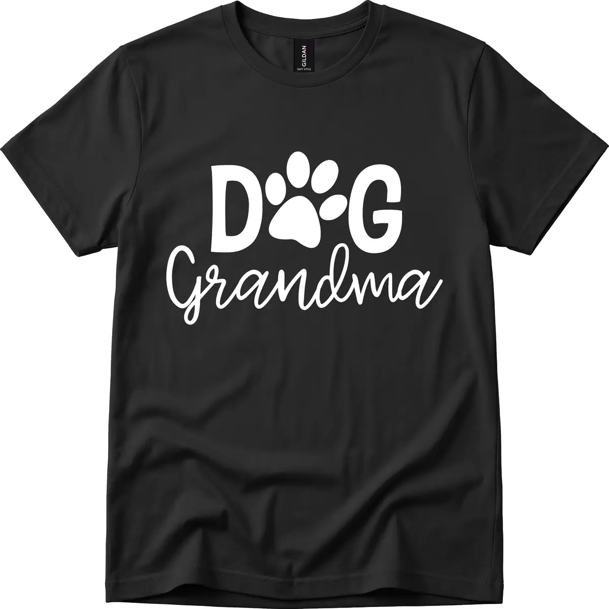 Dog Grandma Paw Print Design T-Shirt in Black