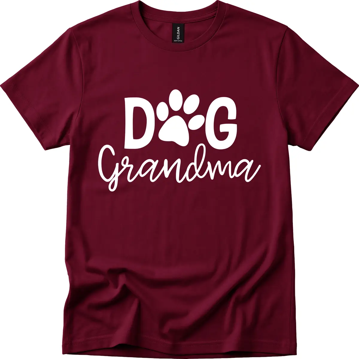 Dog Grandma Paw Print Design T-Shirt in Maroon