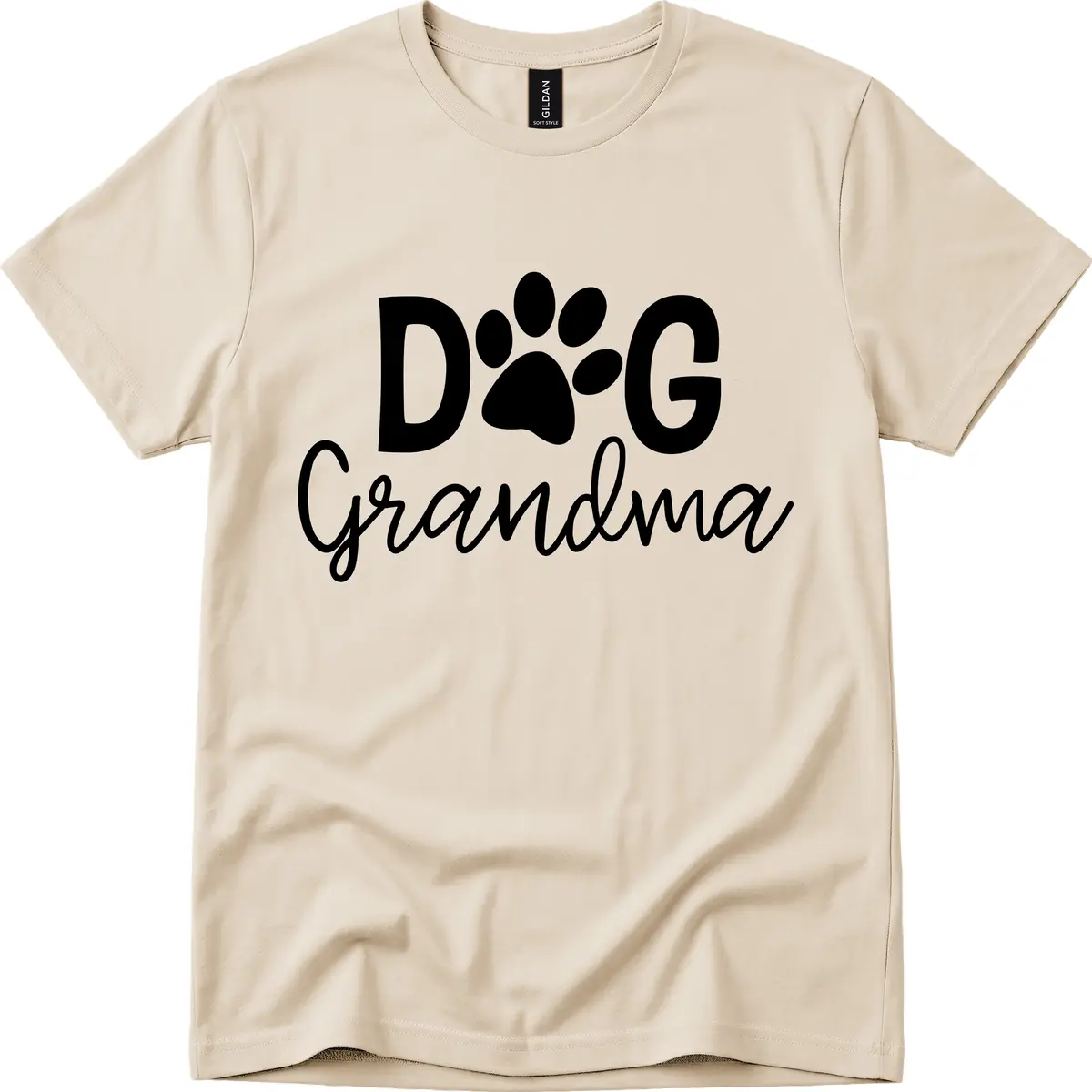 Dog Grandma Paw Print Design T-Shirt in Sand