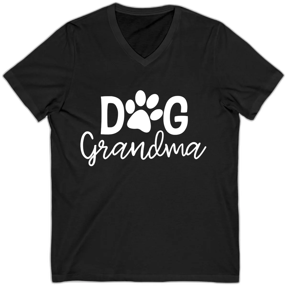 Dog Grandma Paw Print Design V-Neck in Black