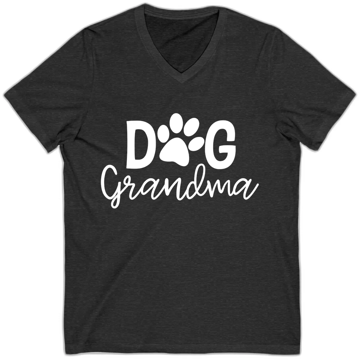 Dog Grandma Paw Print Design V-Neck in Dark Grey Heather
