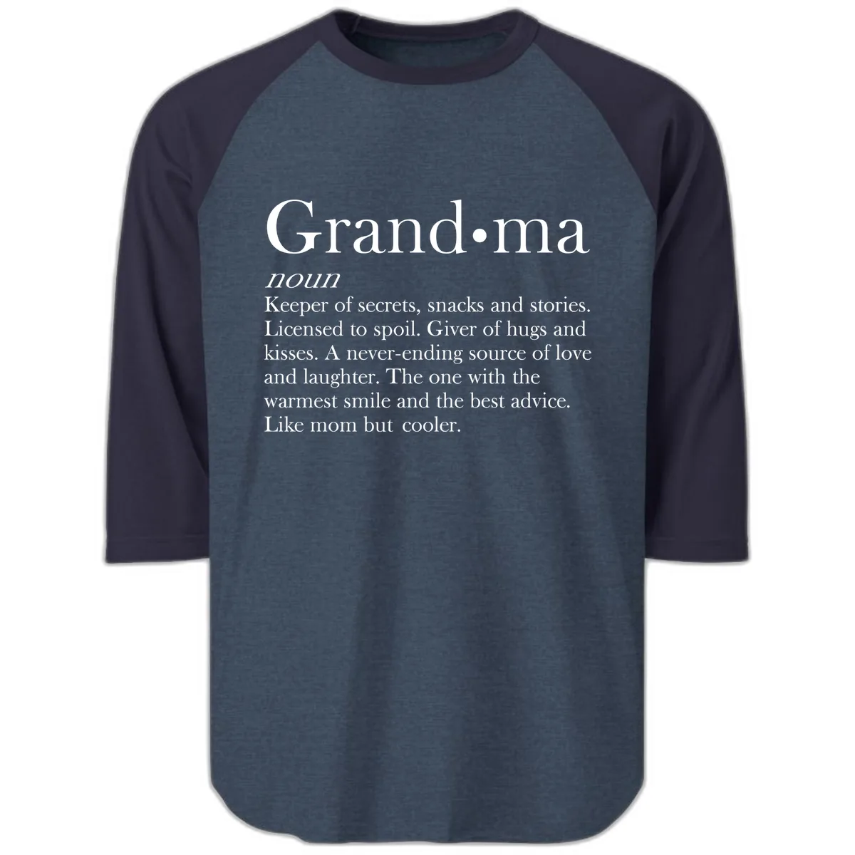Grandma Definition And Quote Raglan 3/4 in Heather Denim Navy
