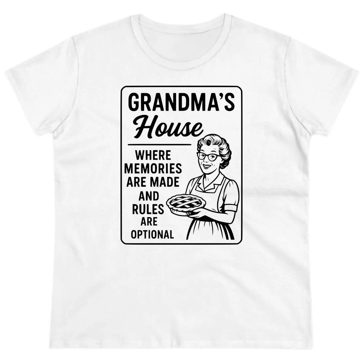 Grandma's House Rules Are Optional Ladies Tee in White