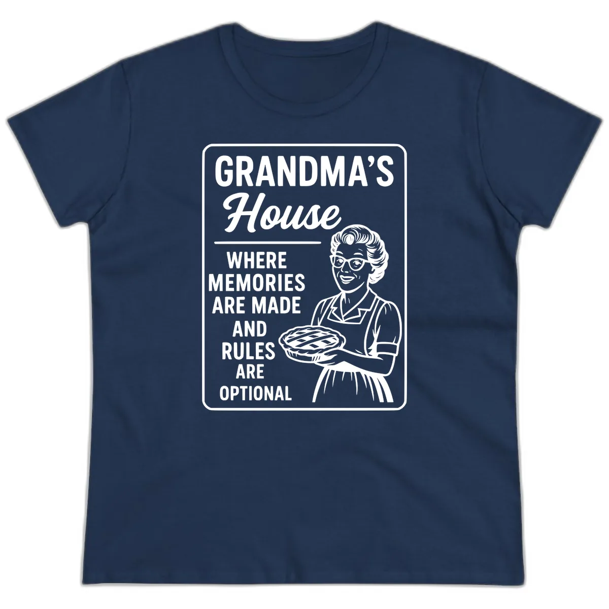 Grandma's House Rules Are Optional Ladies Tee in Navy