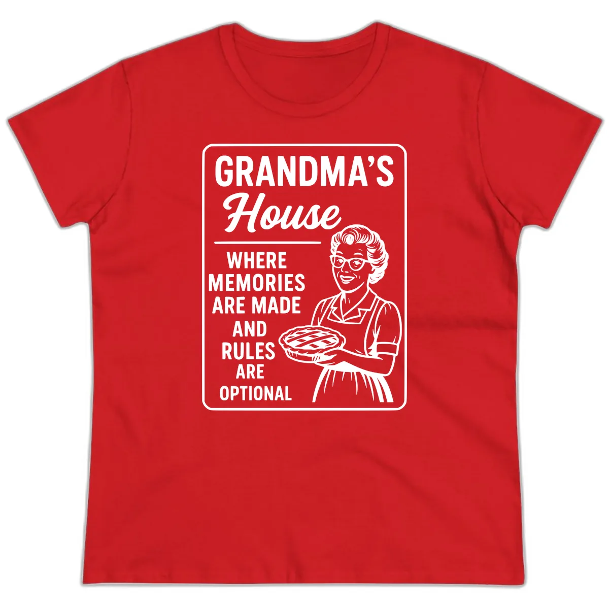 Grandma's House Rules Are Optional Ladies Tee in Red