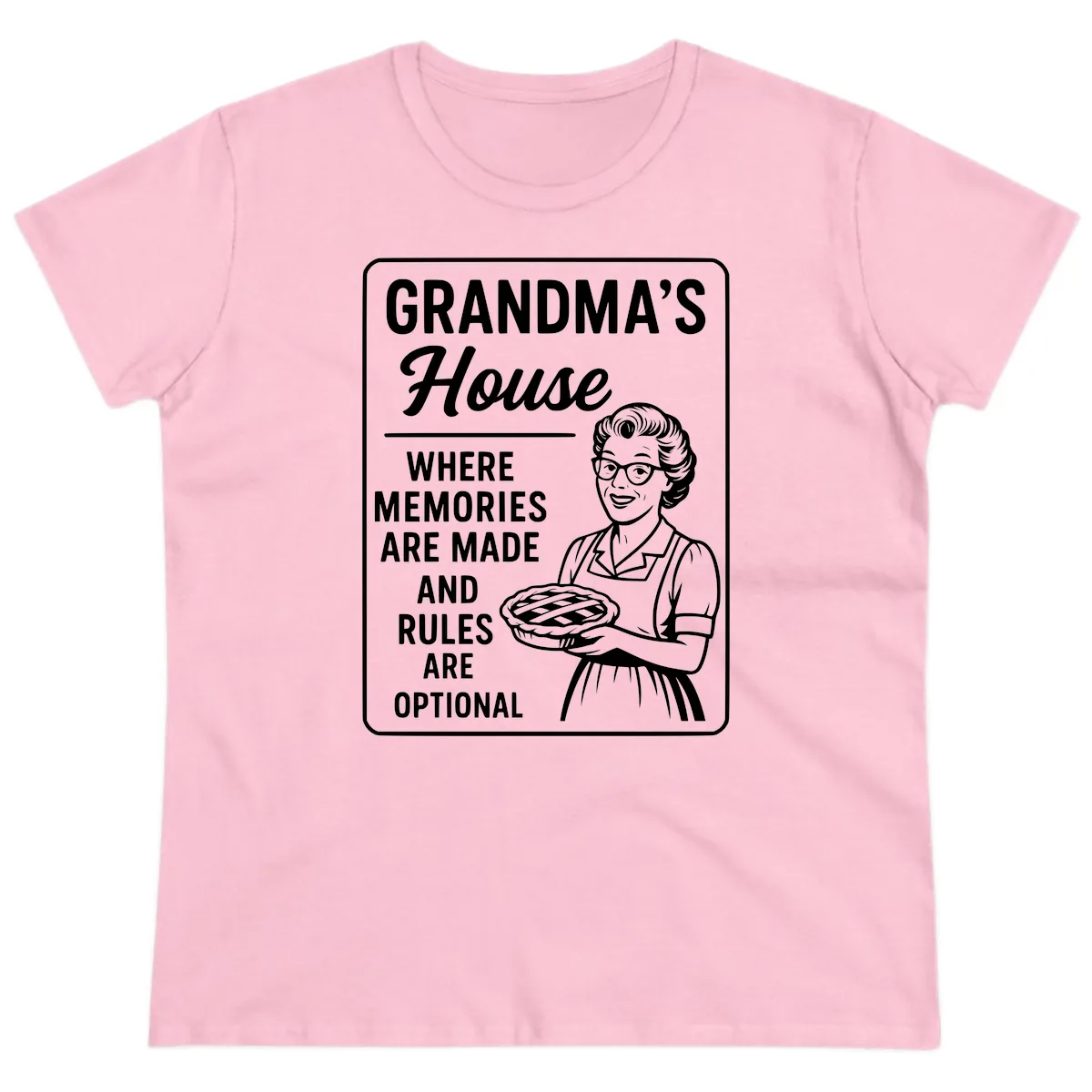 Grandma's House Rules Are Optional Ladies Tee in Light Pink