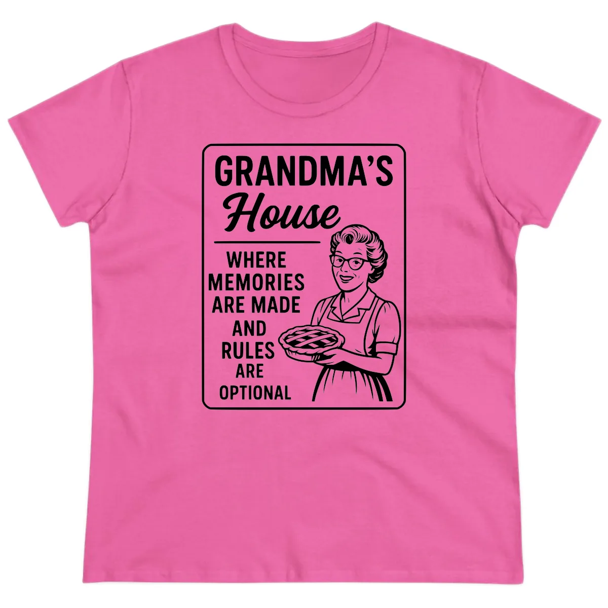 Grandma's House Rules Are Optional Ladies Tee in Azalea