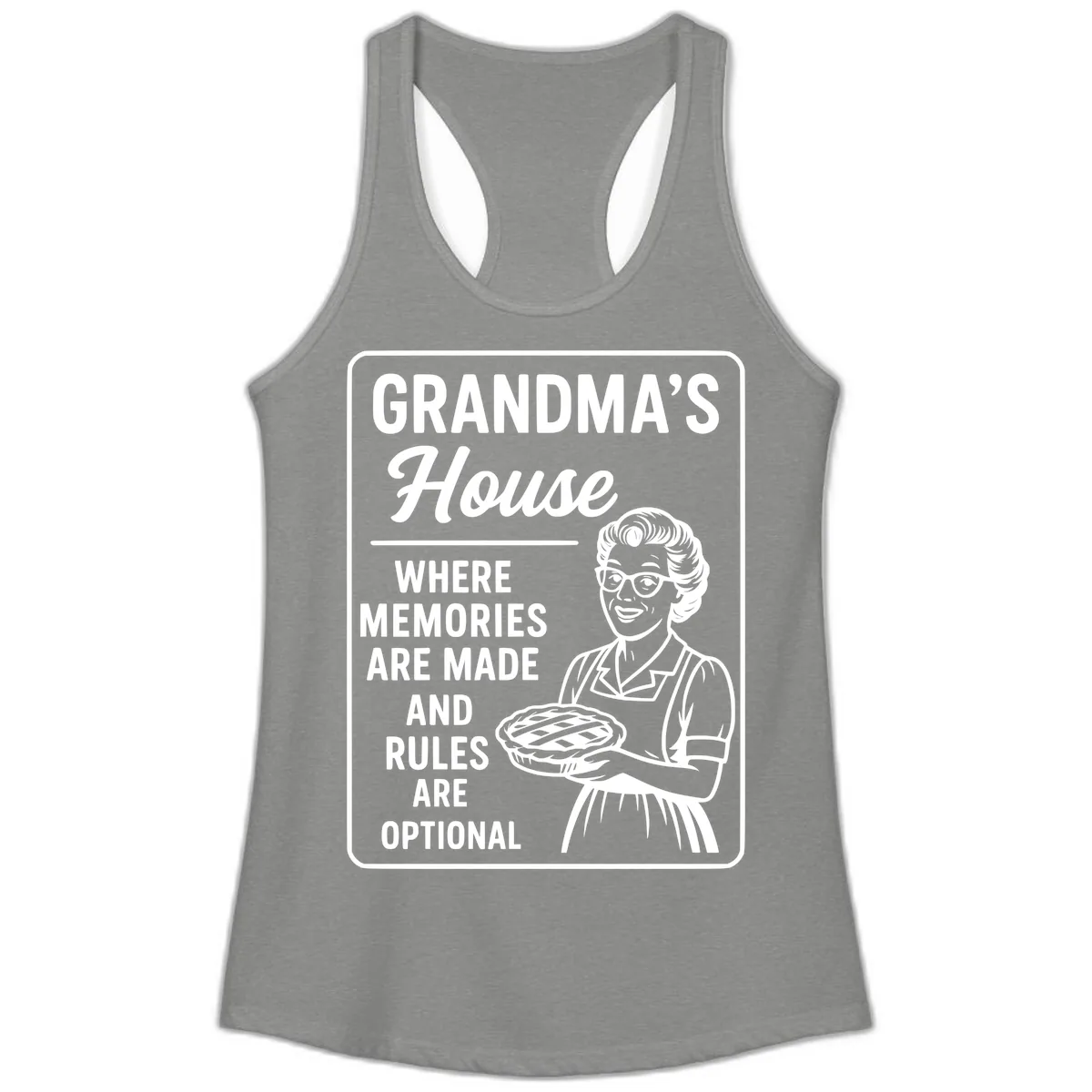 Grandma's House Rules Are Optional Ladies Tank in Heather Grey