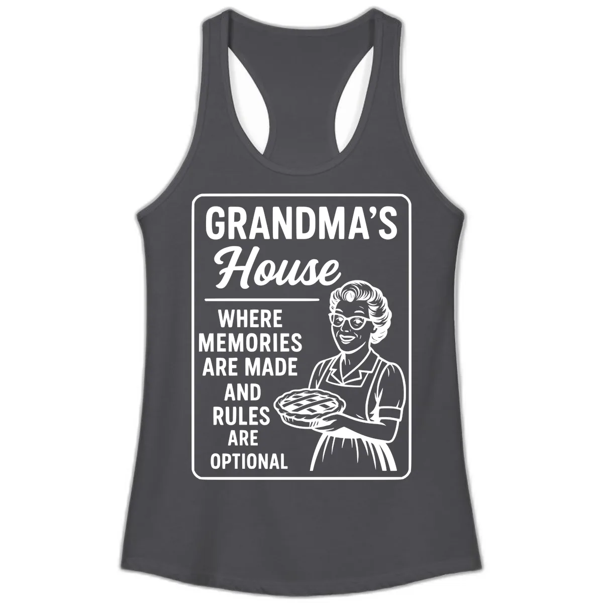 Grandma's House Rules Are Optional Ladies Tank in Solid Dark Gray