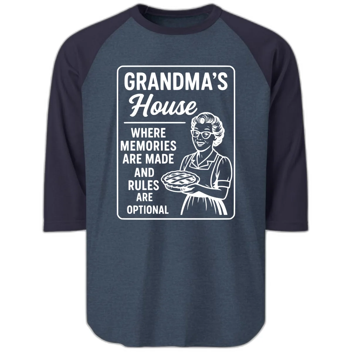 Grandma's House Rules Are Optional Raglan 3/4 in Heather Denim Navy