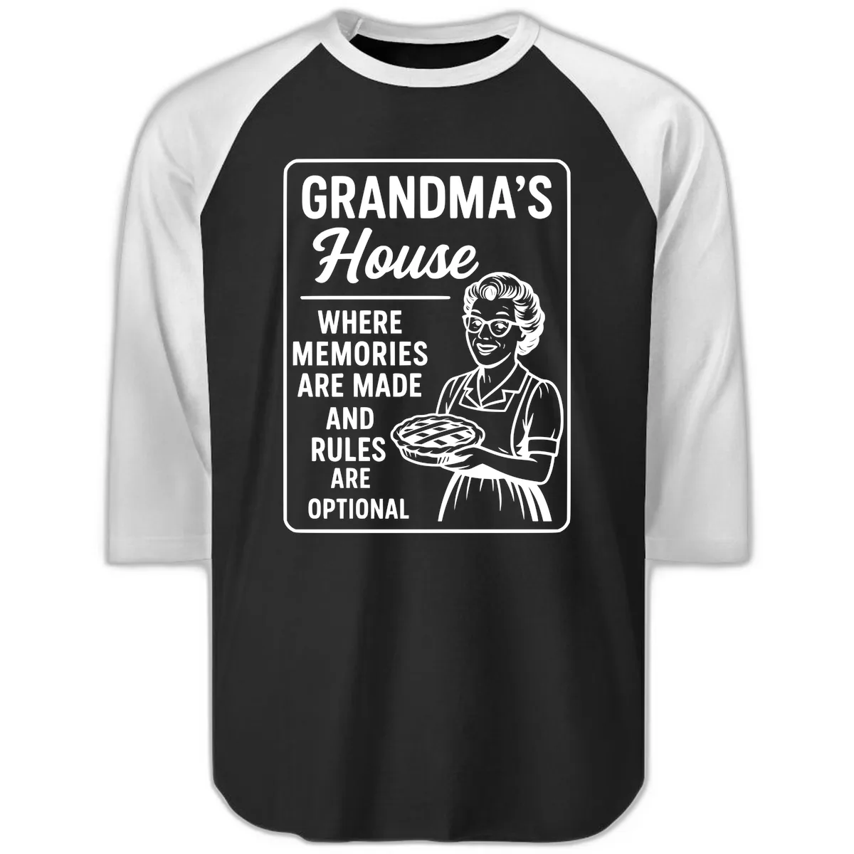 Grandma's House Rules Are Optional Raglan 3/4 in Black White