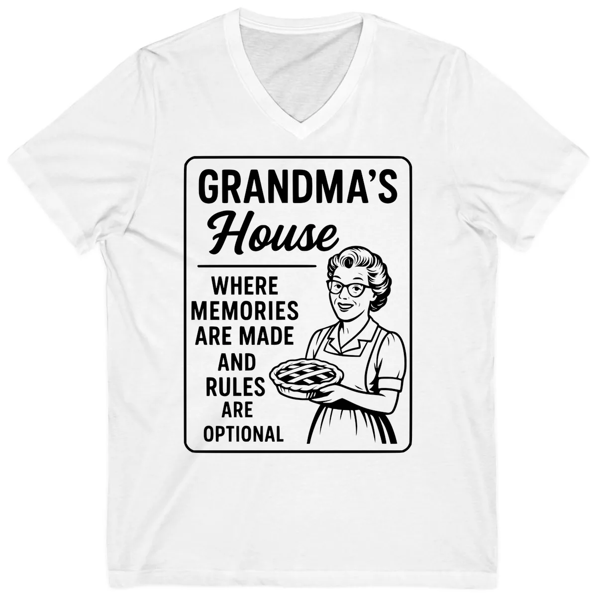 Grandma's House Rules Are Optional V-Neck in White