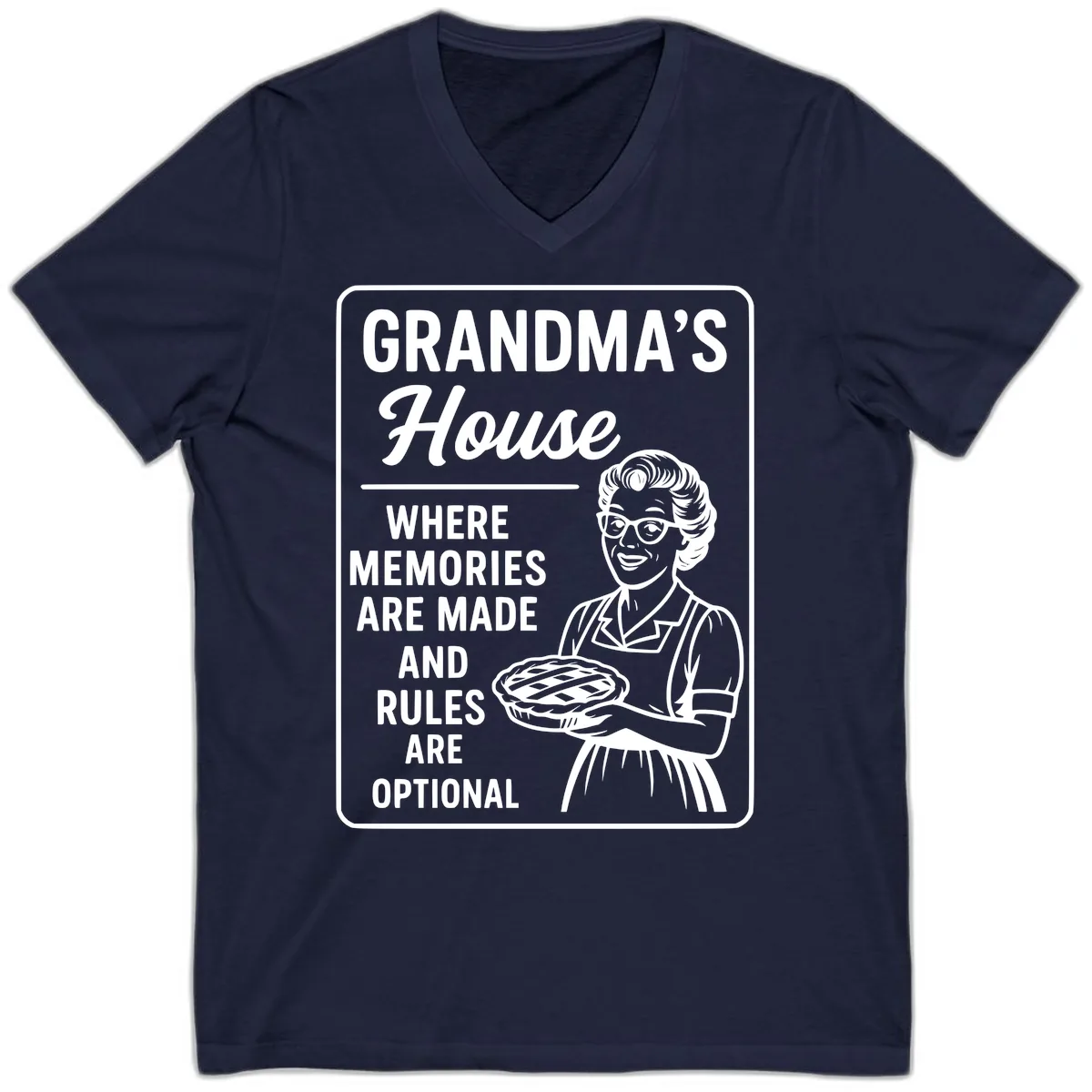 Grandma's House Rules Are Optional V-Neck in Navy