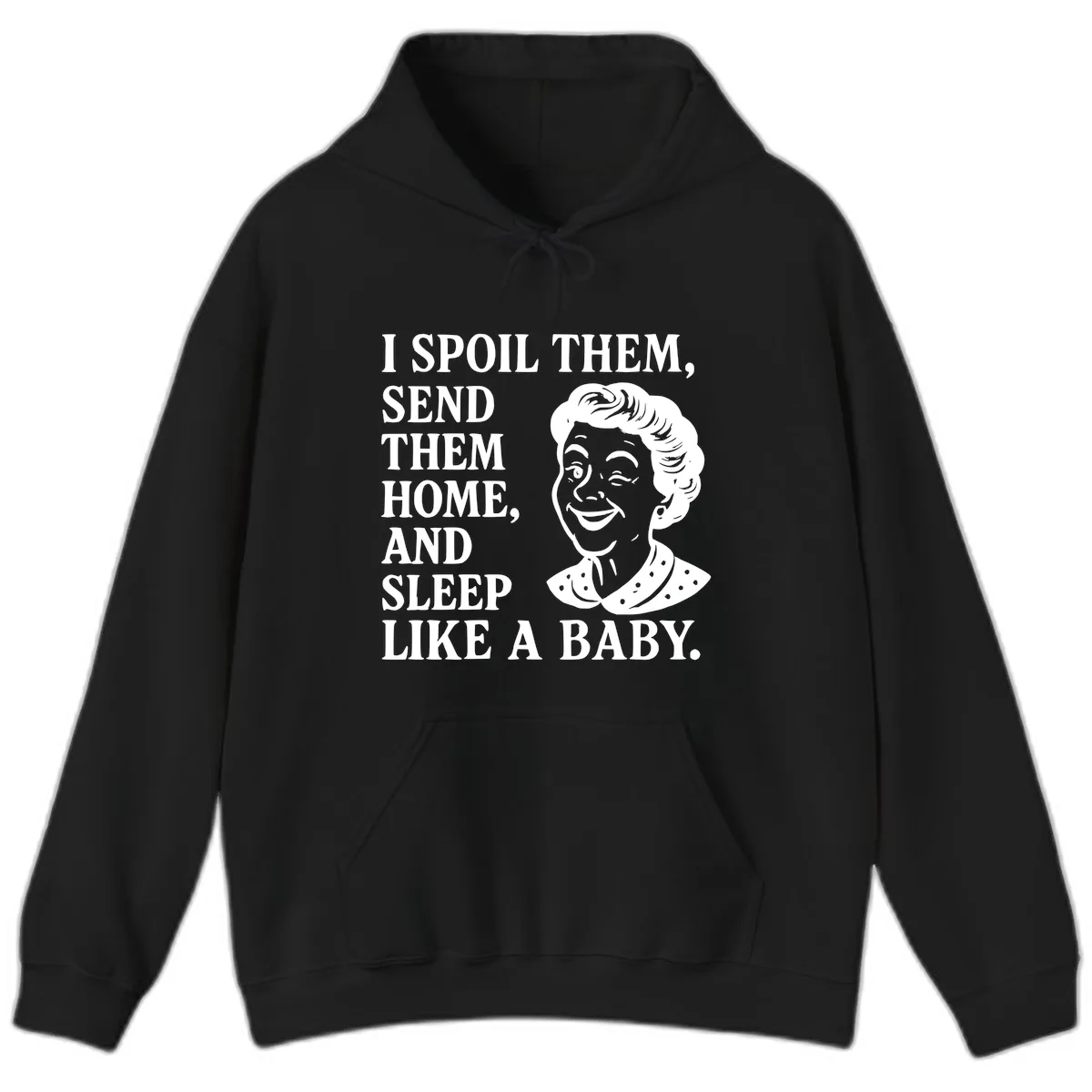 Spoil Them Sleep Like A Baby Grandma Hoodie in Black