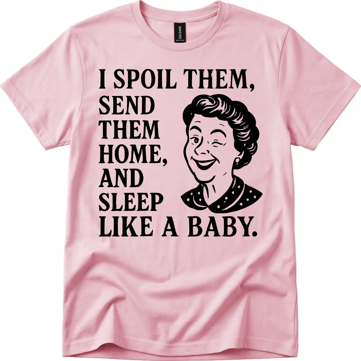 Spoil Them Sleep Like A Baby Grandma T-Shirt in Light Pink