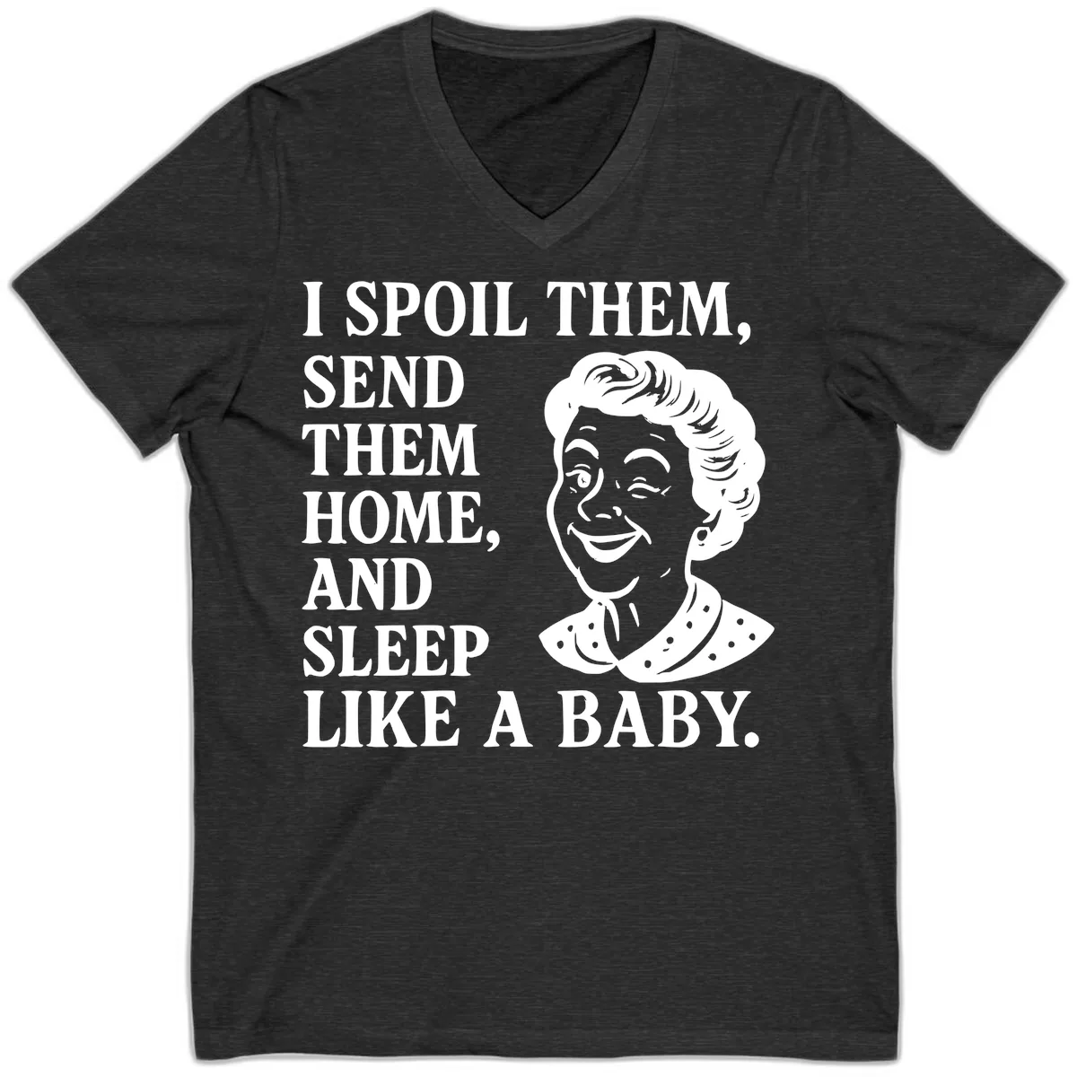 Spoil Them Sleep Like A Baby Grandma V-Neck in Dark Grey Heather
