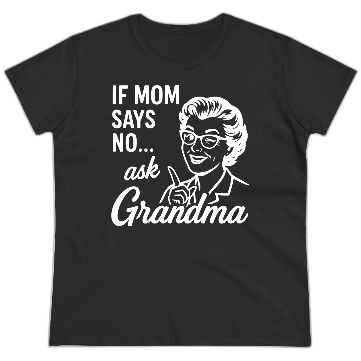 If Mom Says No Ask Grandma Ladies Tee in Black