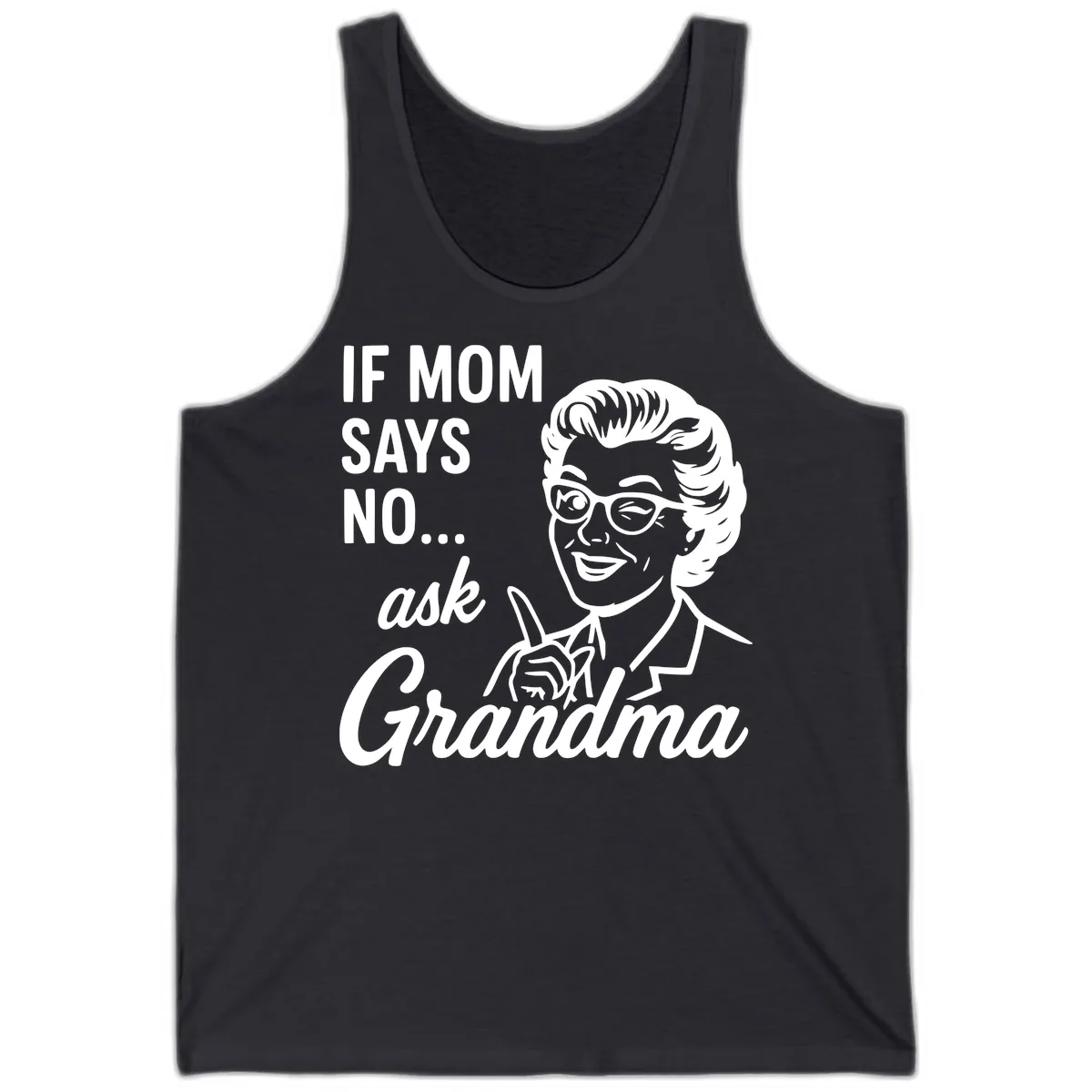 If Mom Says No Ask Grandma Tank in Dark Grey