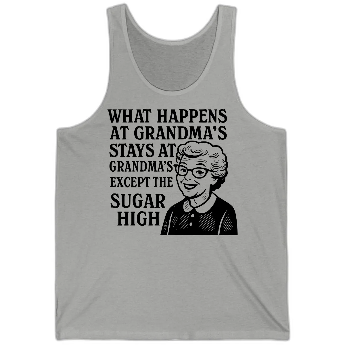 What Happens At Grandma's Sugar High Tank in Athletic Heather